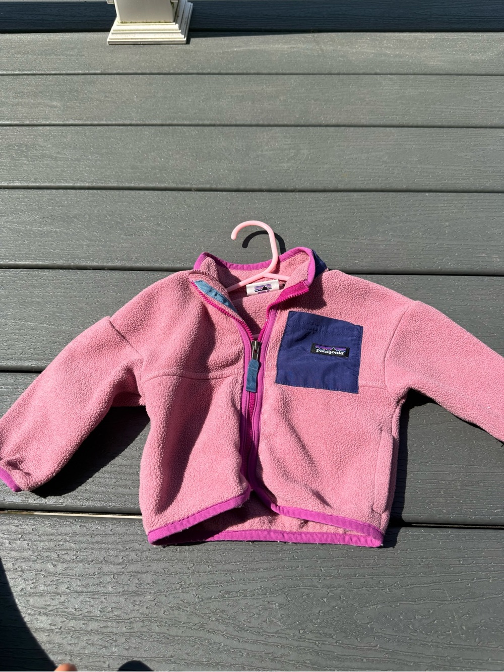 Patagonia Kids Pink Fleece Jacket with Navy Accent